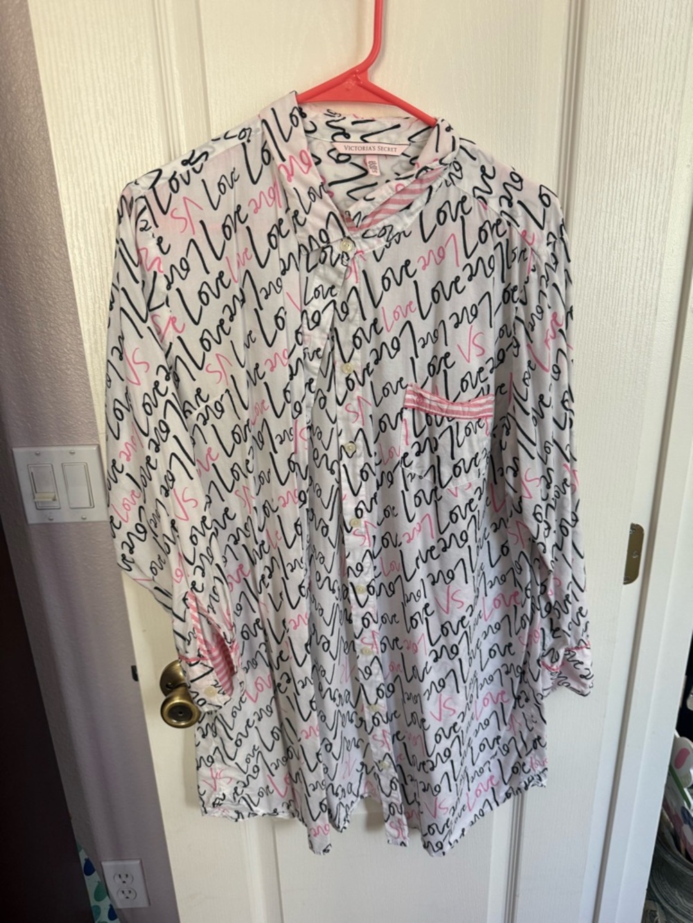 Victoria's Secret White Sleep Shirt with Black & Pink 'Love' Print